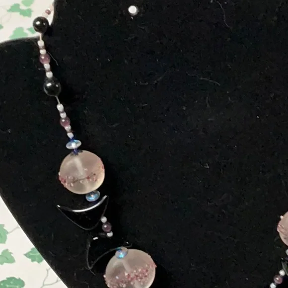 Elegant Black and Pink lampwork & semi-precious beads Jewelry Set - Picture 2 of 3